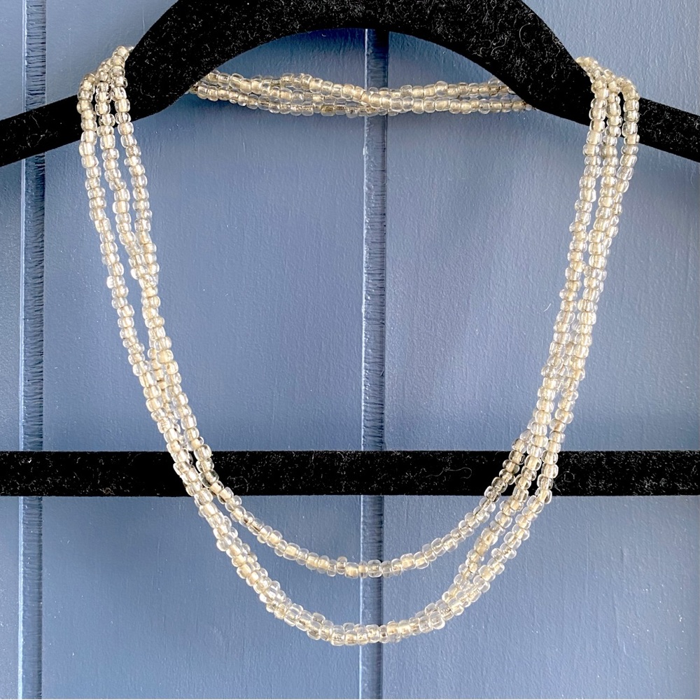 Long silvery beaded necklace, wear looped for different looks